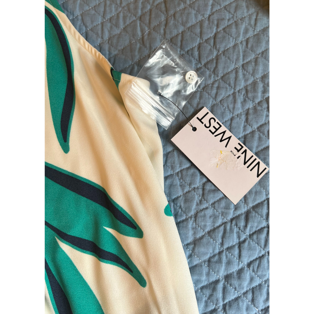 Nine West Dress Size XXL Sleeveless White Green Floral Trapeze Knee Length NWT - Picture 8 of 11